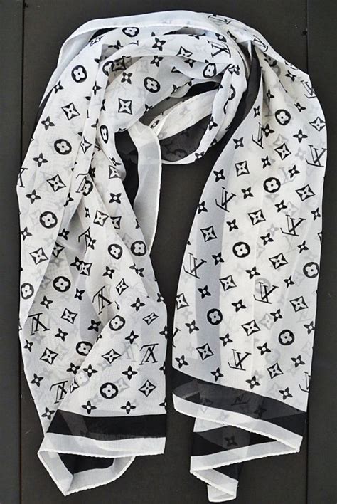 louis vuitton silk scarf black and white